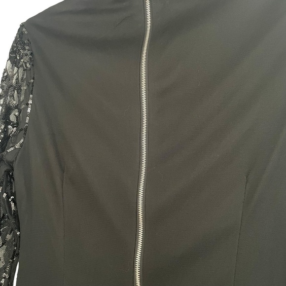 PrettyLittleThing Black Bodycon Long Sleeve Dress Sheer Sleeves Beaded - Picture 9 of 13